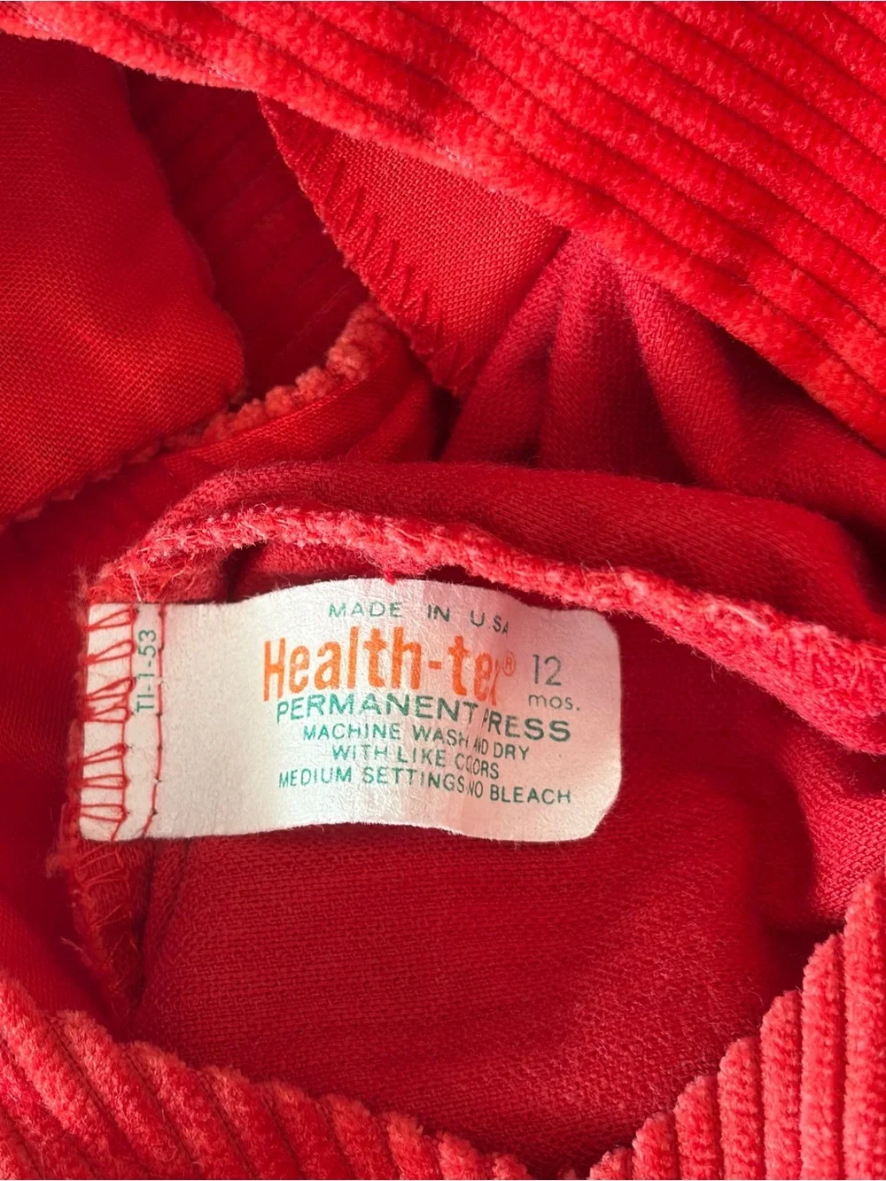 VTG Health-tex Red Corduroy Football #1 Overalls 12M